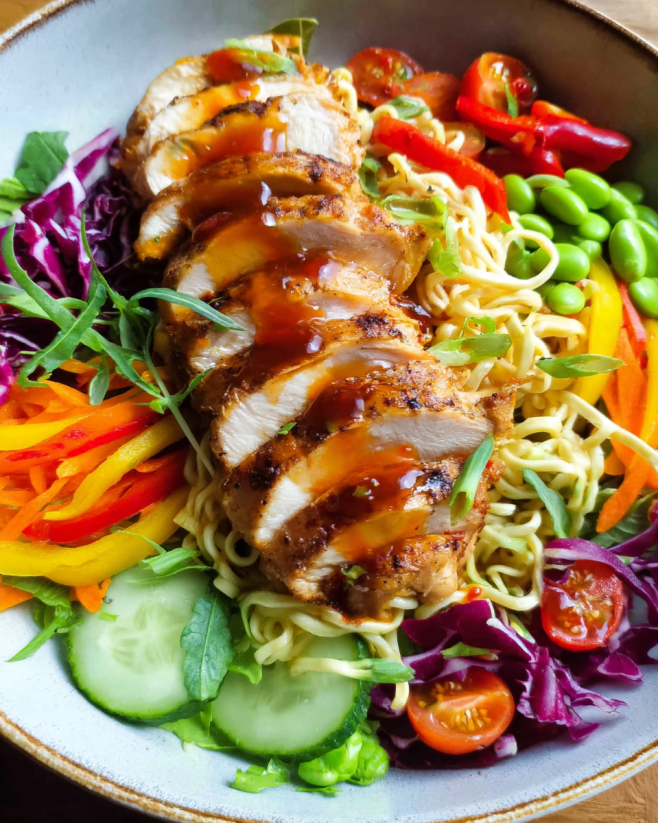 Süßes Chili-Hähnchen mit Salat