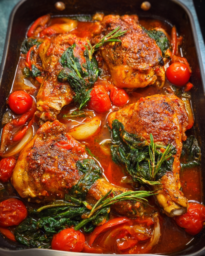 Würziges Hähnchen mit Spinat