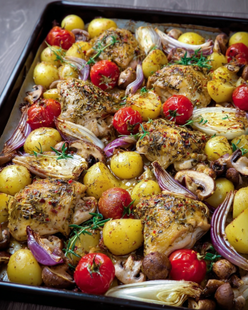 Mediterranes Hähnchen-Kartoffel-Blech