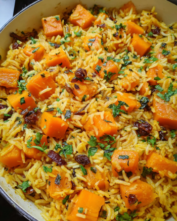 Aromatischer Butternut Kürbis Pilaw
