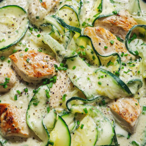 Cremige Zucchini-Hähnchen-Pfanne