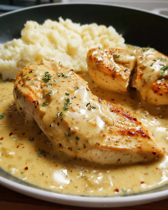 Zarte Hühnerbrust in Senfsauce
