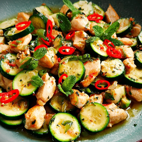 Zarter Hähnchensalat mit Zucchini