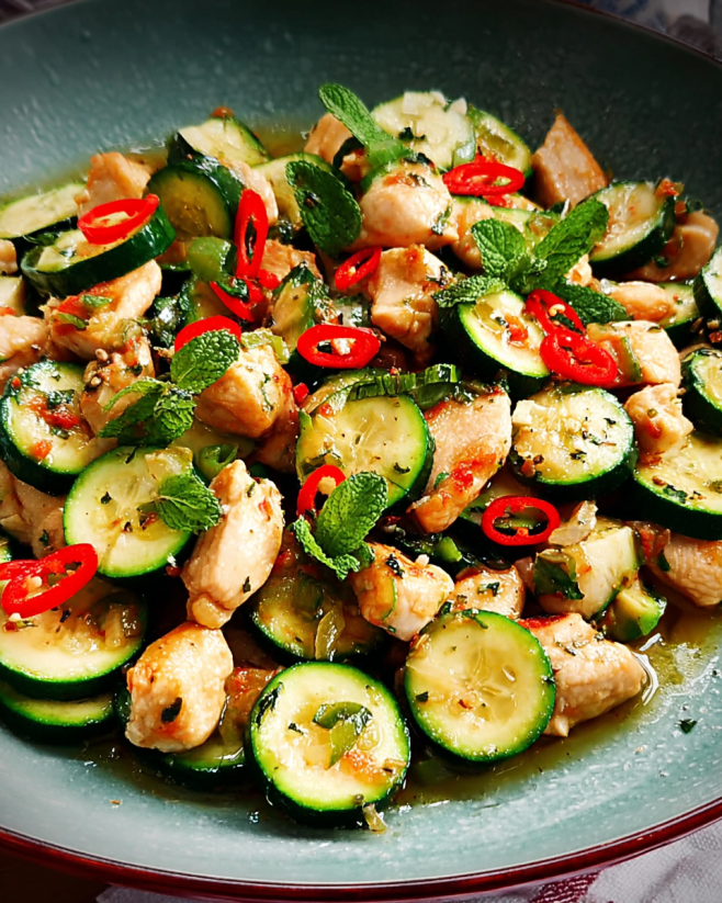 Zarter Hähnchensalat mit Zucchini