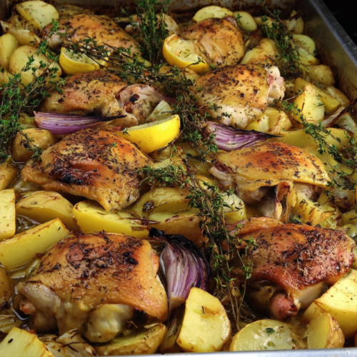 Griechisches Zitronenhähnchen mit Kartoffeln