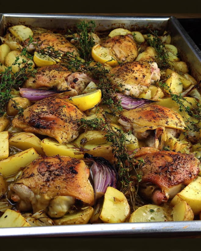 Griechisches Zitronenhähnchen mit Kartoffeln