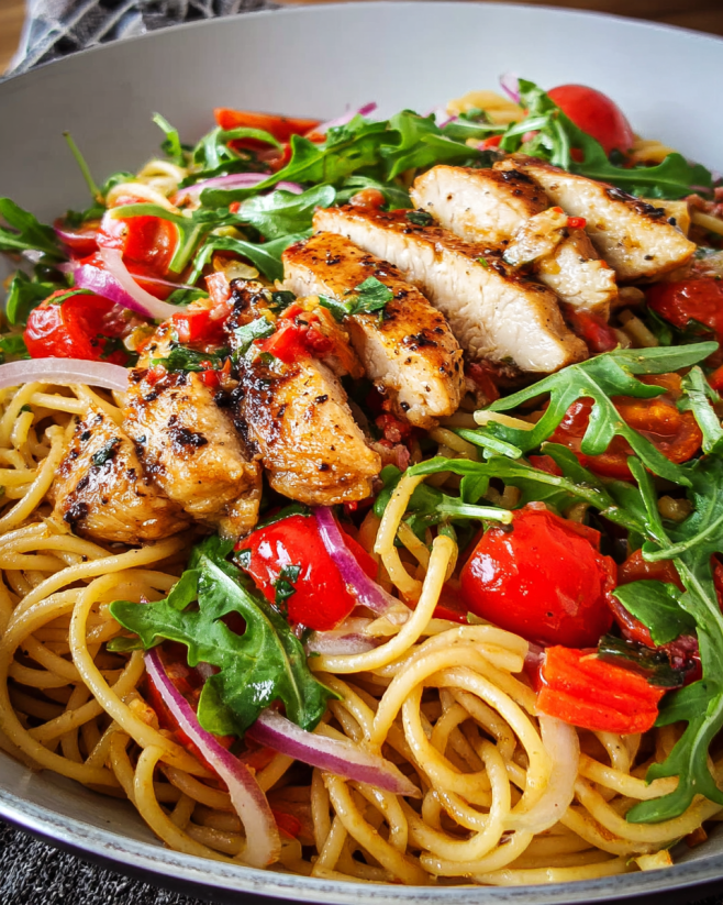Cremige Bruschetta Pasta Hähnchen