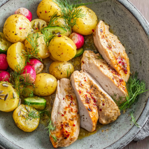 Saftiges Hähnchen mit Dillkartoffeln