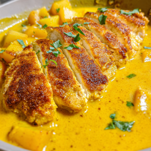 Cremige Curry-Hähnchenbrust Pfanne