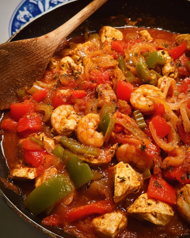 Würziges Creole-Hähnchen mit Garnelen