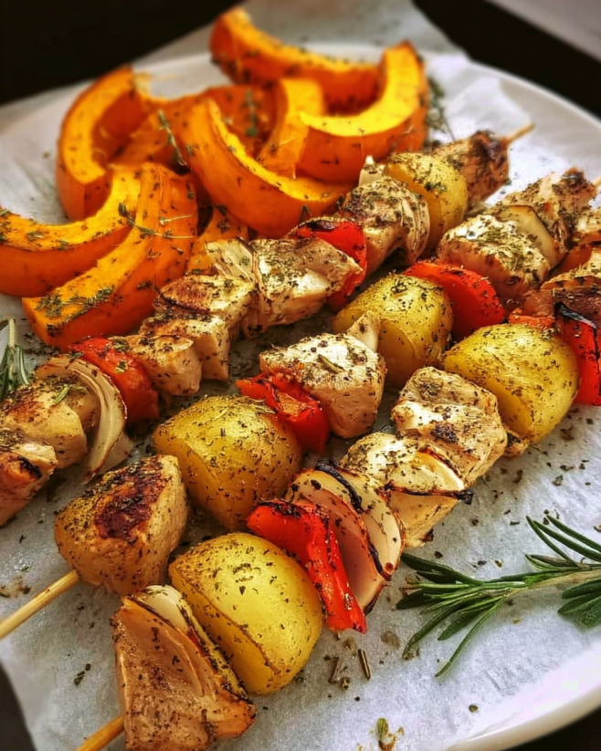 Saftige Putenspieße mit Kürbis