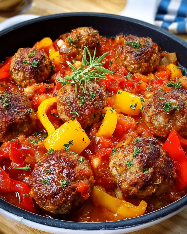 Würzige Hackbällchen-Paprika-Pfanne