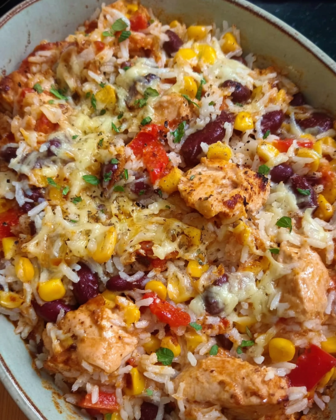 Würziger Ofenreis mit Hähnchen