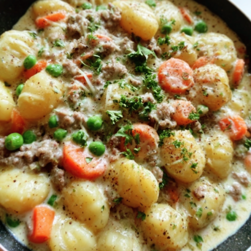 Cremige Gnocchi Hackfleisch Pfanne
