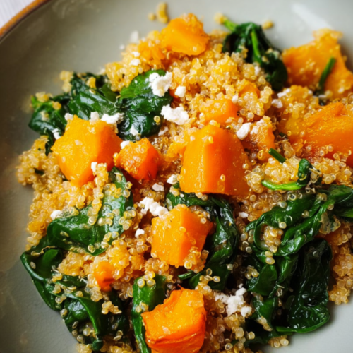 Quinoa-Kürbis-Pfanne mit Spinat