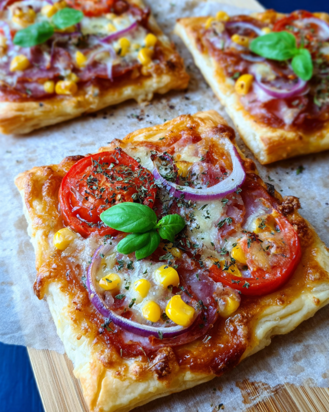 Knusprige Blätterteig Mini-Pizza