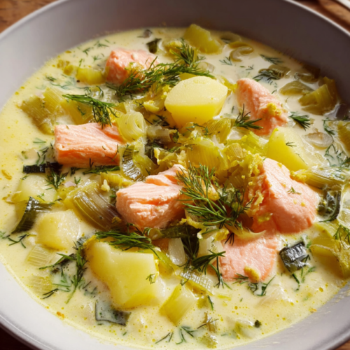 Schwedische Sommersuppe mit Lachs
