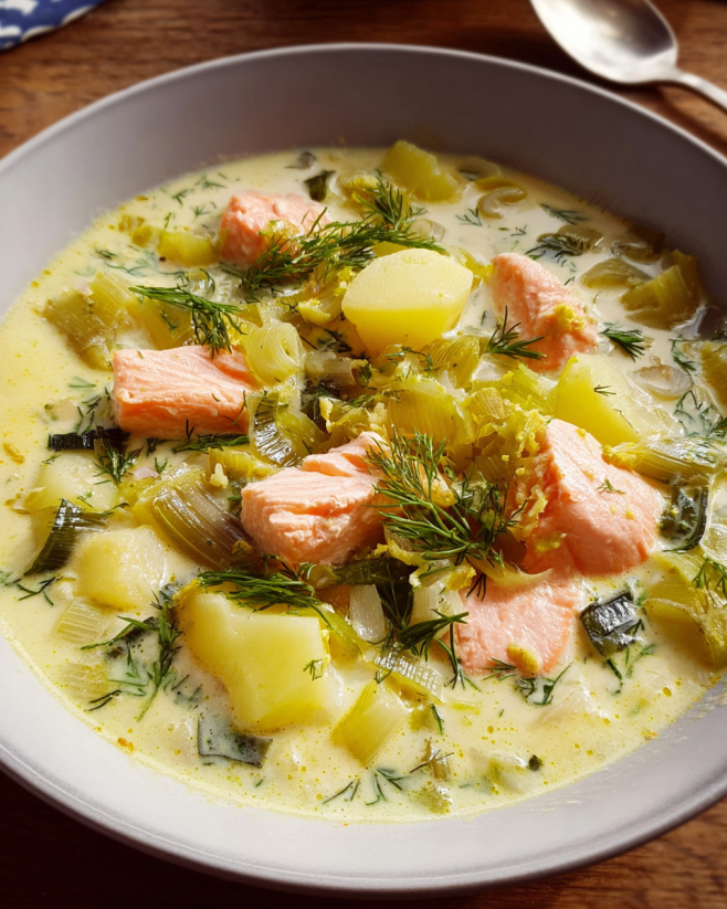 Schwedische Sommersuppe mit Lachs
