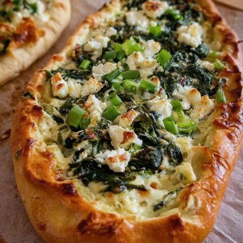 Proteinreiches Pide mit Spinat und Feta