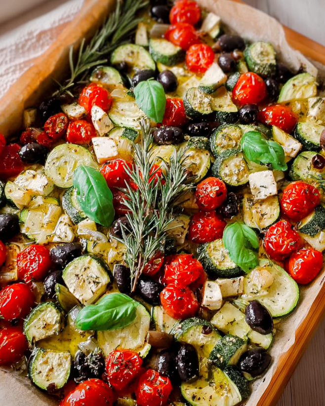 Mediterranes Zucchinigemüse vom Blech