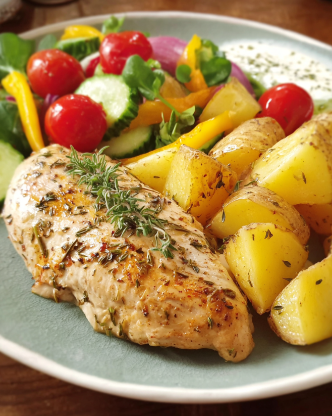 Kräuterhähnchen mit buntem Salat