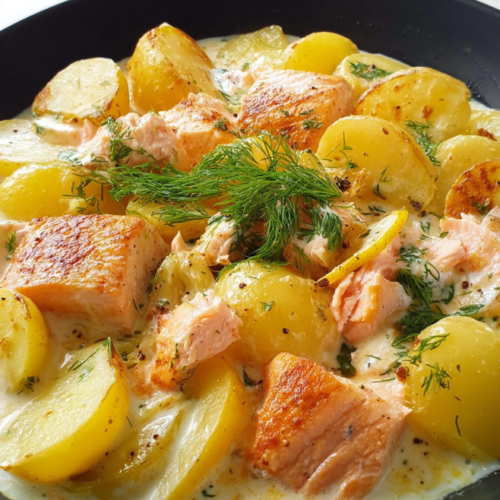 Cremige Sahnekartoffeln mit Lachs