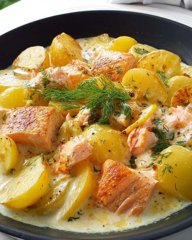 Cremige Sahnekartoffeln mit Lachs