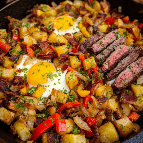 Rustikale Bauernpfanne mit Steak – Deftig, herzhaft & voller Geschmack Wenn du auf der Suche nach einem richtig bodenständigen Wohlfühlgericht bist, das satt macht, nach Zuhause schmeckt und dabei noch einfach zuzubereiten ist – dann ist diese Rustikale Bauernpfanne mit Steak genau das Richtige. Zarte Steakstreifen, knuspriger Bacon, goldbraune Kartoffeln und Spiegeleier in einer aromatischen Paprika-Zwiebel-Pfanne – das ist ehrliche Küche, wie sie sein sollte. Ein Rezept, das Erinnerungen an deftige Sonntage auf dem Land weckt – rustikal, sättigend und mit einem Hauch von Luxus durch das saftige Rindersteak. 🥔 Zutaten für 2 Portionen 1 kg kleine Kartoffeln (z. B. Drillinge) 3 Zwiebeln 10 Scheiben Bacon 250 g Rindersteak (z. B. Prime Rib oder Hüftsteak) 3 Paprika (nach Belieben bunt gemischt) 2 Knoblauchzehen 3 Eier Salz und Pfeffer nach Geschmack Frische Petersilie zum Bestreuen ⏱️ Zubereitungszeit Schritt Zeit Vorbereitung 10 Minuten Kochzeit 25 Minuten Gesamtzeit 35 Minuten 👩🍳 Anleitung Schritt für Schritt 1. Vorbereitung Kartoffeln gründlich waschen und in gleichmäßige Würfel schneiden – die Schale darf gerne dranbleiben, denn sie sorgt für zusätzlichen Geschmack und eine rustikale Textur. Paprika in Würfel schneiden, Zwiebeln halbieren und in feine Halbringe schneiden. Knoblauch fein hacken und den Bacon in kleine Stücke schneiden. 💡 Tipp: Das Steak etwa 1–2 Stunden vor dem Braten aus dem Kühlschrank nehmen, damit es Raumtemperatur bekommt – so gart es gleichmäßiger und bleibt saftig. 2. Bacon und Kartoffeln anbraten Eine große gusseiserne oder beschichtete Pfanne auf mittelhoher Hitze erhitzen. Den Bacon in die kalte Pfanne geben und knusprig ausbraten. Das austretende Fett ist perfekt, um die Kartoffeln darin goldbraun zu braten – ganz ohne zusätzliches Öl. Wenn der Bacon schön knusprig ist, kurz herausnehmen und beiseitestellen. Dann die Kartoffelwürfel direkt im Baconfett anbraten. Sie sollen außen goldbraun und innen weich werden – das dauert etwa 10–12 Minuten. 3. Gemüse hinzufügen Sobald die Kartoffeln Farbe bekommen haben, Zwiebeln, Paprika und Knoblauch dazugeben. Alles gut vermengen und bei mittlerer Hitze weitere 10 Minuten braten, bis das Gemüse weich und leicht karamellisiert ist. Das sorgt für den unverwechselbaren, süßlich-herzhaften Geschmack, der diese Bauernpfanne so besonders macht. 💚 Tipp: Für einen rauchigen Geschmack kannst du eine Paprika durch eine rote Spitzpaprika ersetzen – sie bringt eine feine Süße, die perfekt zum Bacon passt. 4. Steak zubereiten In einer separaten Pfanne (oder auf dem Grill!) das Steak scharf anbraten – etwa 2 Minuten pro Seite für eine schöne Kruste. Danach bei niedriger Hitze oder im Ofen kurz ruhen lassen, bis die gewünschte Garstufe erreicht ist. 💡 Garzeiten-Tipp: Medium rare: 52–54 °C Kerntemperatur Medium: 56–58 °C Well done: 60 °C und mehr Anschließend das Steak in feine Streifen schneiden und kurz beiseitestellen. 5. Eier garen In der Kartoffel-Gemüse-Mischung kleine Mulden formen und die Eier hineinschlagen. Deckel auf die Pfanne legen und 3–5 Minuten stocken lassen – je nachdem, wie weich das Eigelb sein soll. Das Eiweiß sollte vollständig fest sein, während das Eigelb noch cremig bleibt – so schmeckt’s am besten! 🍳 6. Anrichten & Servieren Die Steakstreifen auf der Pfanne anrichten, mit gehackter Petersilie bestreuen und mit Salz und Pfeffer abschmecken. Heiß servieren – am besten direkt aus der Pfanne für das volle, rustikale Erlebnis! 🧀 Serviervorschläge Diese deftige Bauernpfanne schmeckt pur fantastisch – du brauchst eigentlich keine Beilage. Aber falls du das Gericht abrunden möchtest, probiere: Ein frischer Krautsalat mit Essig-Öl-Dressing Knoblauchbrot oder Bauernbrot zum Dippen Ein kühles, dunkles Bier oder ein Glas Rotwein ❤️ Warum du dieses Gericht lieben wirst ✅ Rustikal & deftig: Ein echter Klassiker der Hausmannskost. ✅ Sättigend & aromatisch: Mit Steak, Bacon, Kartoffeln und Spiegelei. ✅ Einfach & schnell: In nur 35 Minuten fertig. ✅ Perfekt für zwei Personen: Ideal als Feierabendessen oder Wochenend-Soulfood. ✅ Variabel: Funktioniert auch mit Hähnchen, Bratwurst oder Tofu als Alternative. 🌿 Variationen & Tipps Vegetarisch: Ersetze Bacon und Steak durch Räuchertofu oder Veggie-Bacon. Low-Carb-Variante: Tausche Kartoffeln gegen Blumenkohl oder Zucchiniwürfel. Käseliebhaber: Füge kurz vor dem Servieren etwas geriebenen Cheddar oder Bergkäse hinzu – er schmilzt wunderbar über dem Gemüse. Extra würzig: Ein Spritzer Worcestersauce oder etwas Senf gibt Tiefe. 🔥 Meal-Prep & Aufbewahrung Die Bauernpfanne lässt sich super vorbereiten! Du kannst die Kartoffel-Gemüse-Mischung am Vortag anbraten und im Kühlschrank aufbewahren. Vor dem Servieren einfach kurz aufwärmen, Steak frisch zubereiten und Eier hineinschlagen – fertig ist dein 10-Minuten-Feierabendgericht. 🧮 Nährwerte (pro Portion, ca.) Nährwert Menge Kalorien 650 kcal Eiweiß 48 g Kohlenhydrate 30 g Fett 35 g 🏡 Fazit Diese Rustikale Bauernpfanne mit Steak ist ein Gericht, das Herz und Bauch gleichermaßen wärmt. Sie verbindet bodenständige Hausmannskost mit einem Hauch Luxus durch das saftige Steak. Egal ob als deftiges Abendessen nach einem langen Tag oder als Wochenendbrunch – sie schmeckt immer! Schnell gemacht, voller Geschmack und so richtig ehrlich und herzhaft – genau das Richtige für alle, die echtes Essen lieben. ❤️ 🔗 Ähnliche Rezepte Wenn du diese Bauernpfanne magst, wirst du auch diese herzhaften Gerichte lieben: 👉 Herzhaftes Gemüse-Tatar-Pfannengericht 👉 Deftiger Leberkäse-Kartoffelauflauf mit Ei