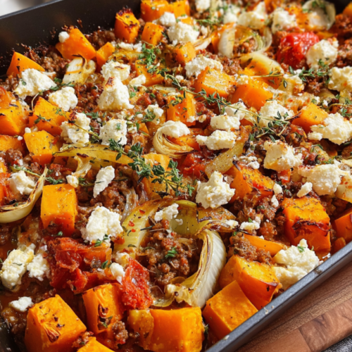 Herzhaft-würziger Kürbisauflauf mit Feta