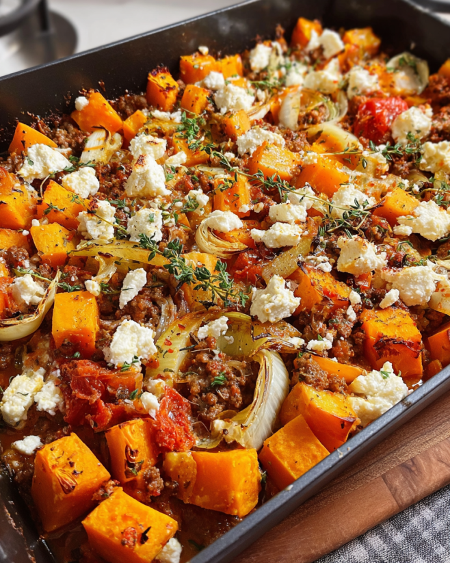 Herzhaft-würziger Kürbisauflauf mit Feta