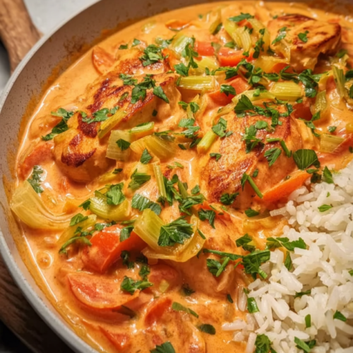 Cremiges Hähnchen in Tomatenrahm