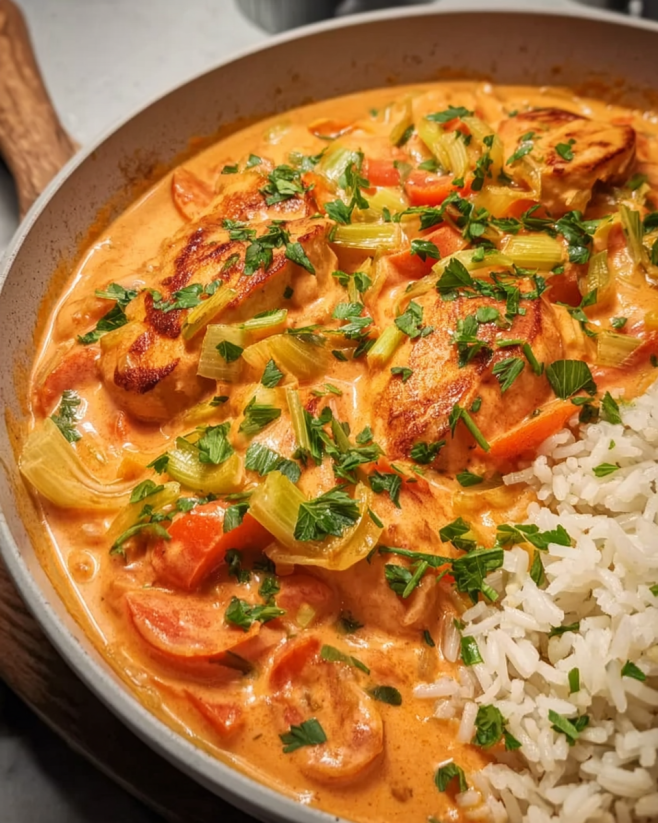 Cremiges Hähnchen in Tomatenrahm