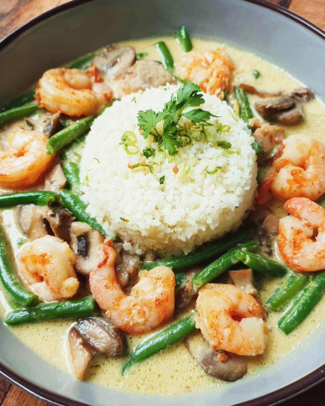 Blumenkohlreis mit Garnelencurry