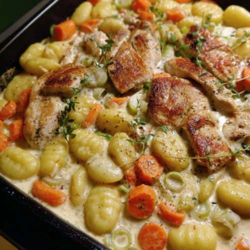 Cremiger Hähnchen-Gnocchi-Auflauf