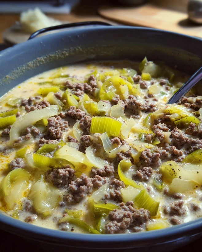 Cremige Käse-Lauch-Hackfleisch Suppe