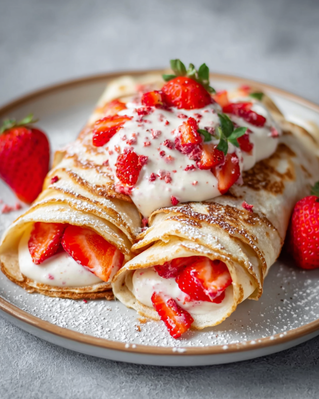 Proteinreiche Pfannkuchen mit Erdbeerquark