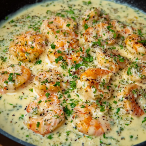 Cremige Knoblauch-Parmesan-Garnelenpfanne