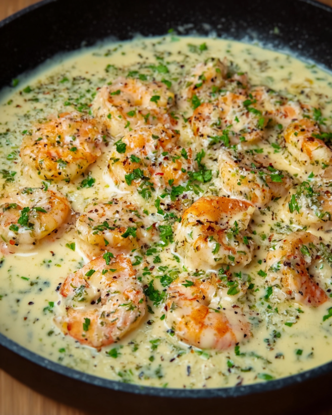 Cremige Knoblauch-Parmesan-Garnelenpfanne