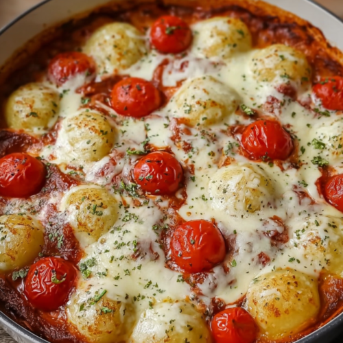 Cremiger Tomaten-Mozzarella-Knödelauflauf