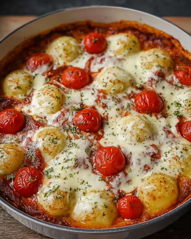 Cremiger Tomaten-Mozzarella-Knödelauflauf