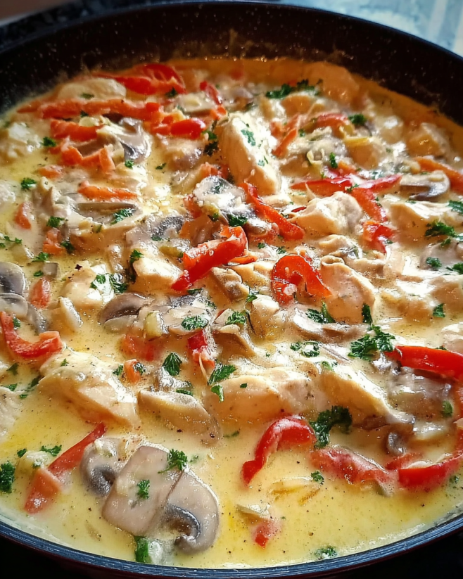 Cremiges Amerikanisches Hühnerfrikassee