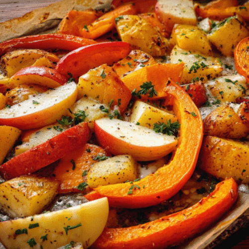 Herbstliches Ofengemüse mit Apfel und Kürbis
