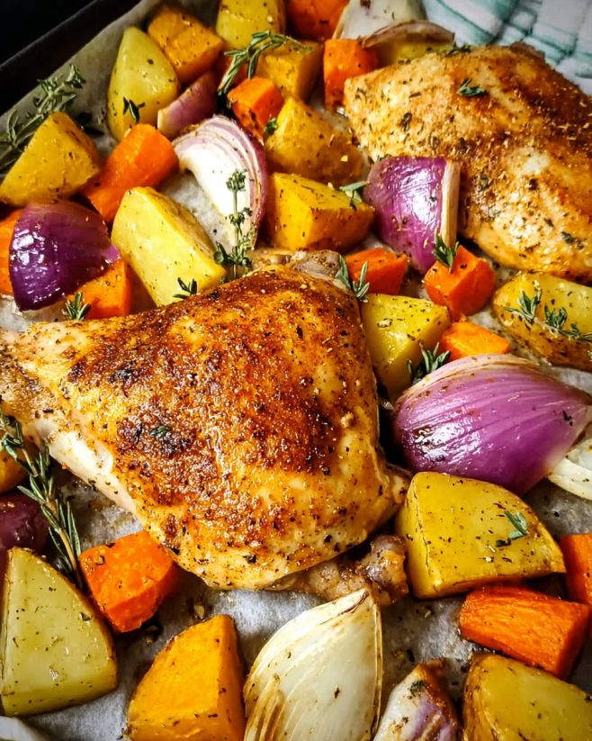 Herzhaftes Ofenhähnchen mit Herbstgemüse