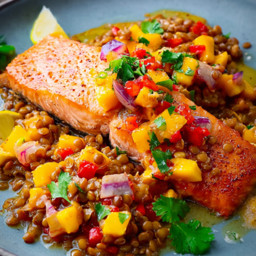 Honiglachs mit fruchtiger Linsen-Salsa