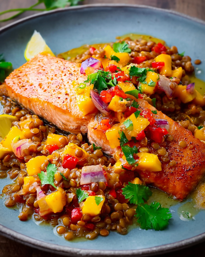 Honiglachs mit fruchtiger Linsen-Salsa