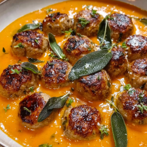 Putenbällchen in Kürbis-Salbei-Sauce