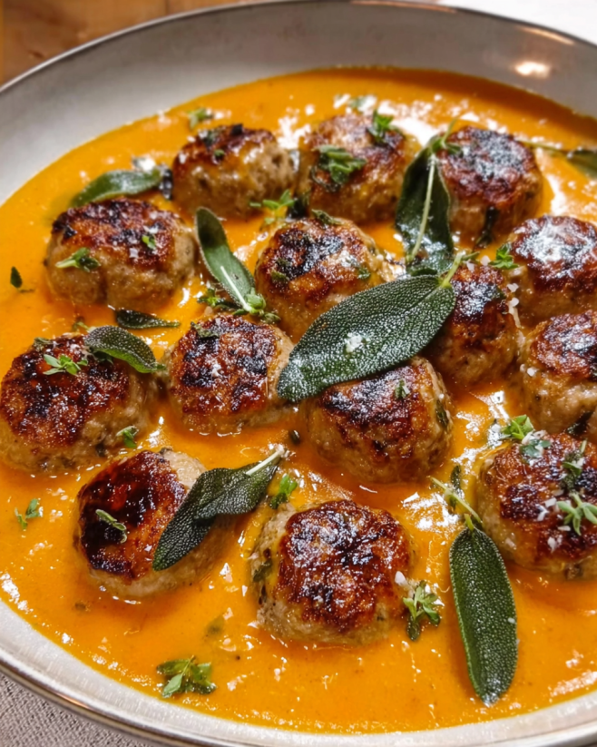 Putenbällchen in Kürbis-Salbei-Sauce