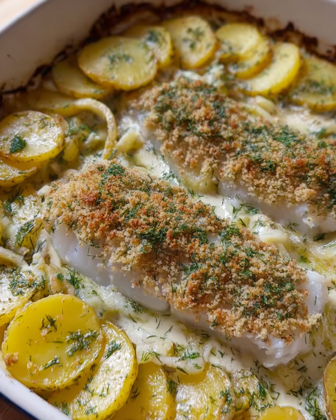 Überbackener Kabeljau mit Kartoffeln