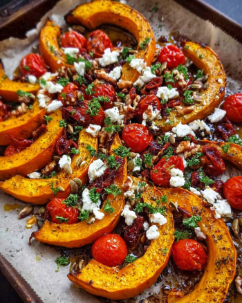 Würziger Ofenkürbis mit Feta und Datteln