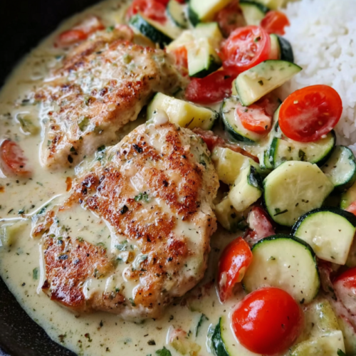 Cremiges Hähnchen mit Zucchini-Tomaten